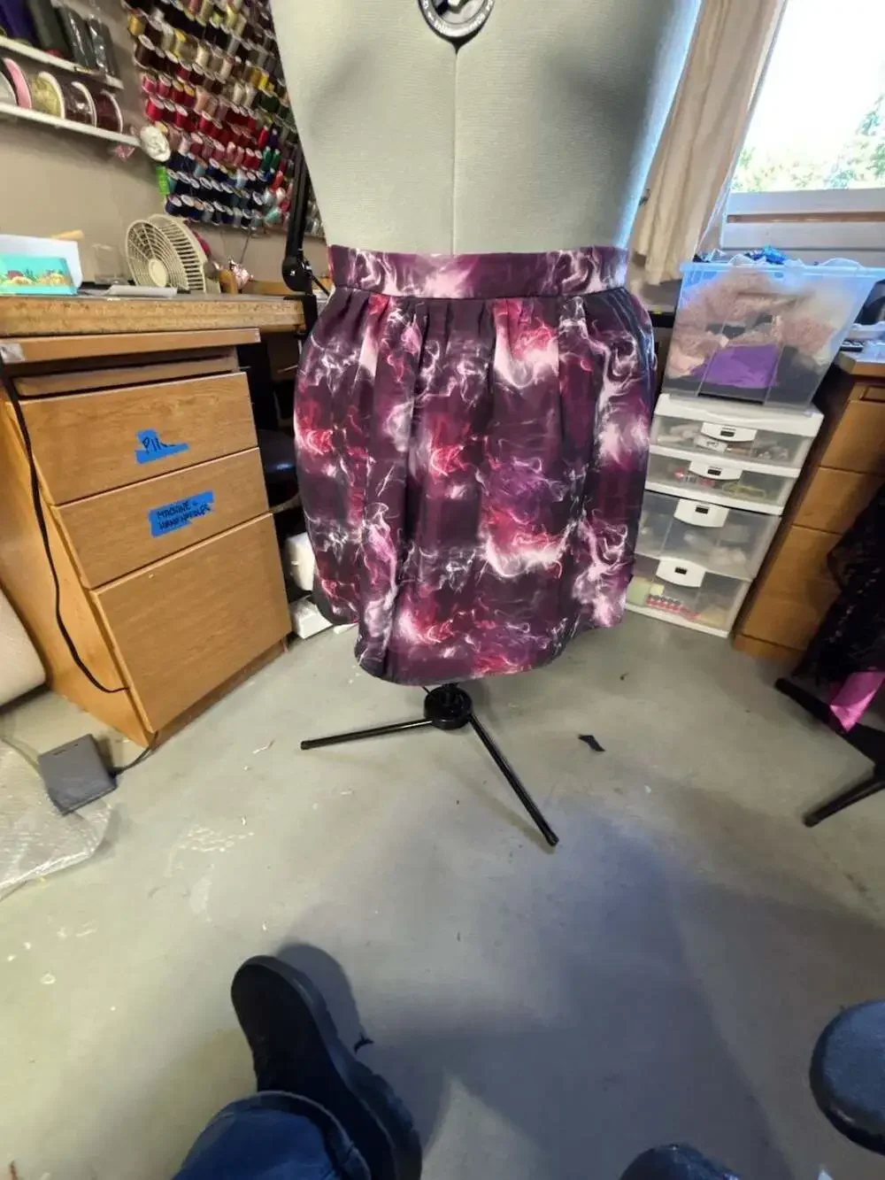 Custom Purple and Pink Smoke Print Pleated Skirt